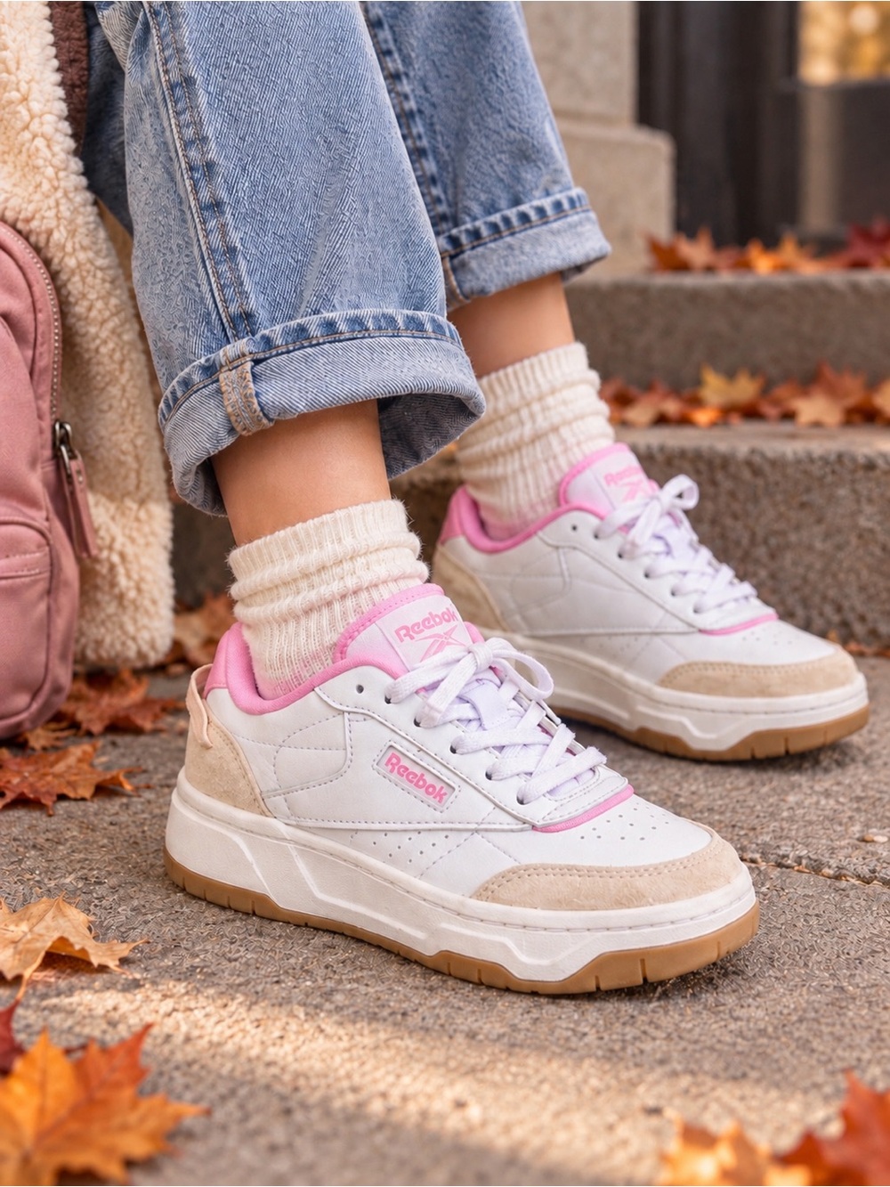 Reebok Tech Geo Girls Sneakers | White Pink Beige | Size 3